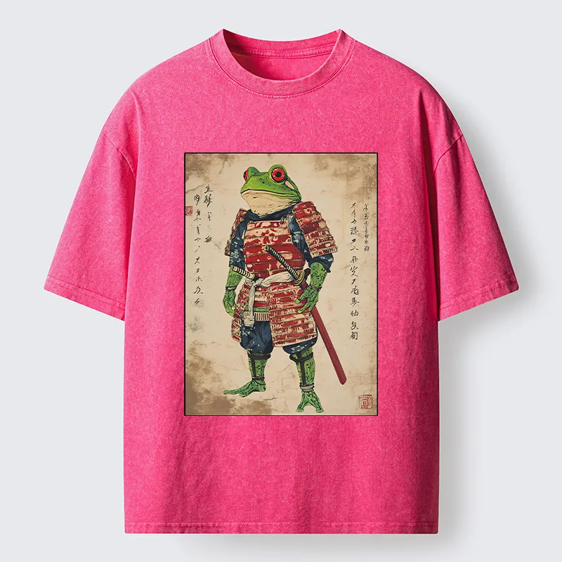 Magmoo Retro Frog Samurai Portrait Washed T-Shirt