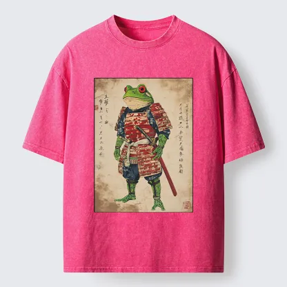 Magmoo Retro Frog Samurai Portrait Washed T-Shirt
