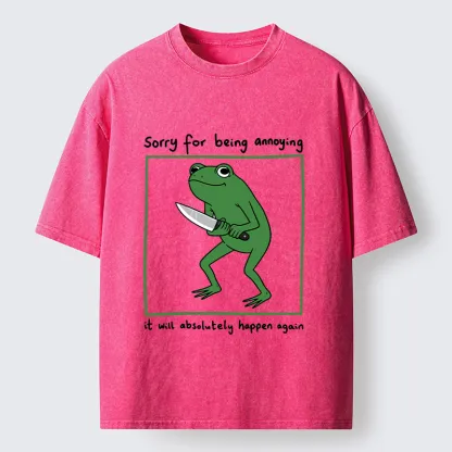 Magmoo Frog Holding A Knife Japan Washed T-Shirt