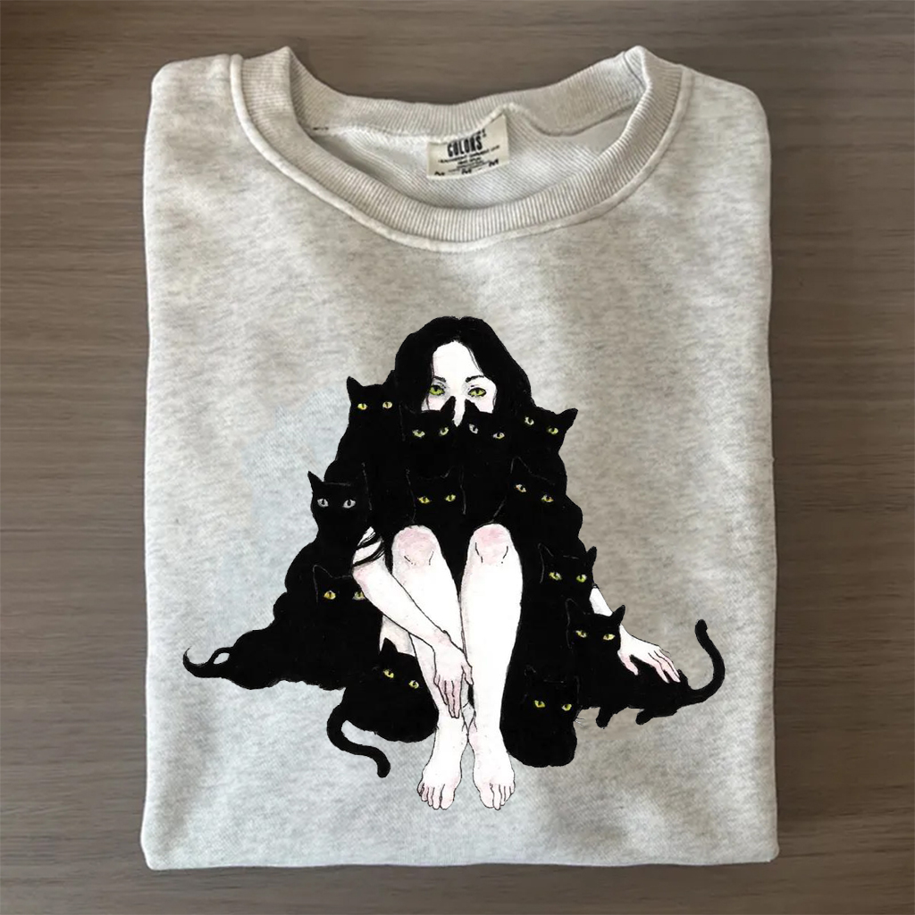 Girl Hugging Black Cats Shirt/Sweatshirt-Magmoo