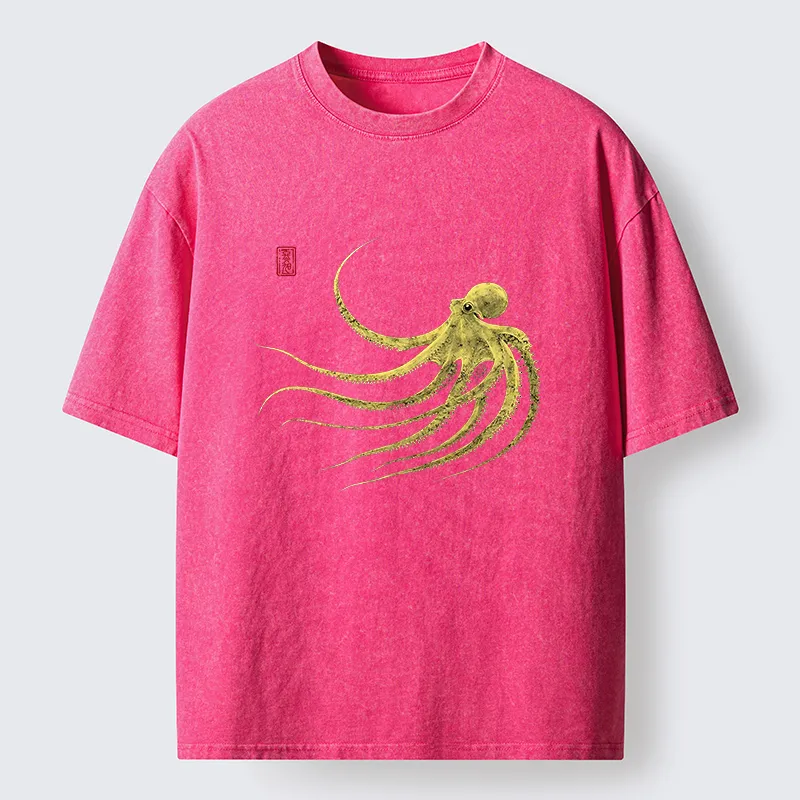 Magmoo Retro Octopus Japanese Washed T-Shirt-Magmoo