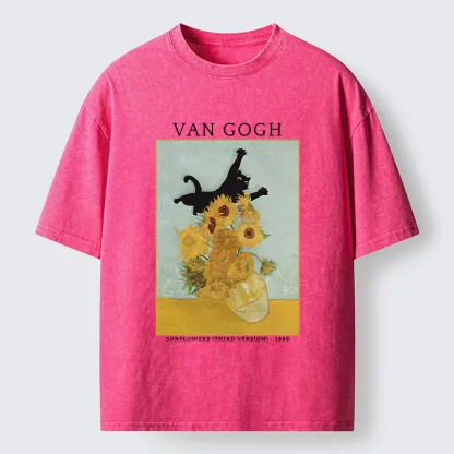 Magmoo Cat Attacks Vase Washed T-Shirt