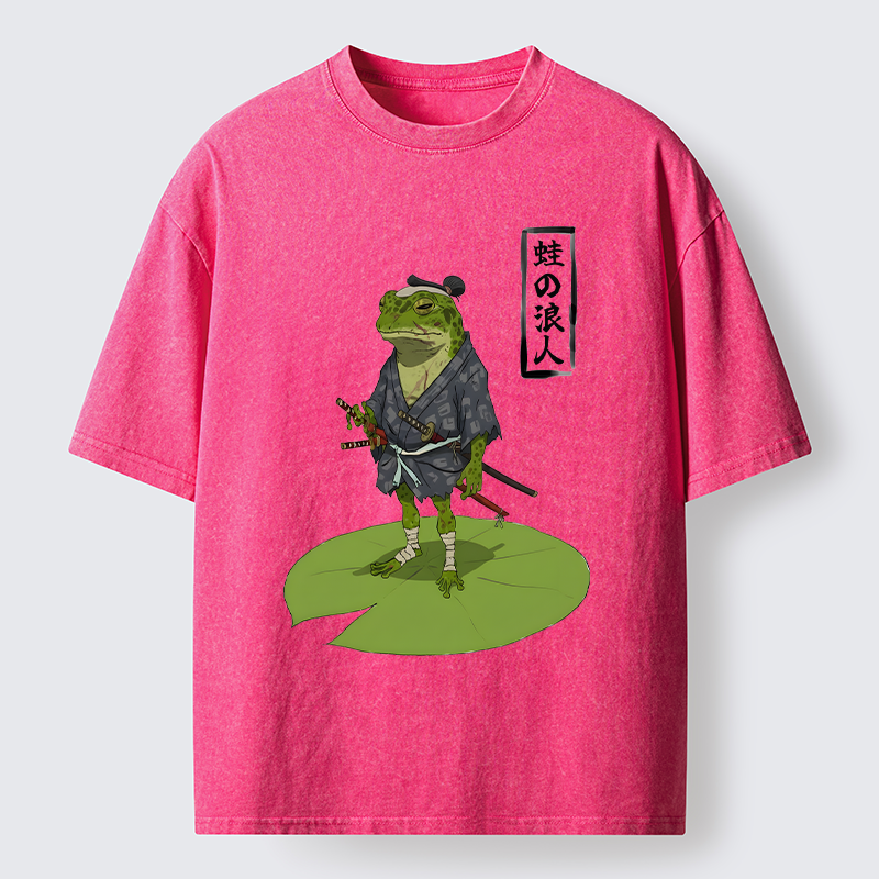 Magmoo Frog Japanese Samurai Washed T-Shirt