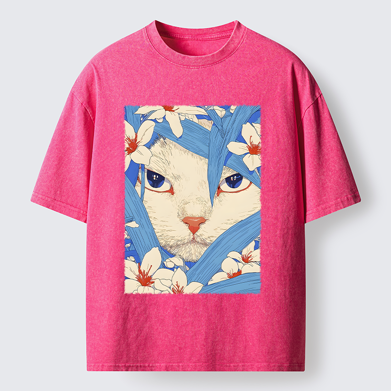Magmoo Cat In The Grass Washed T-Shirt-Magmoo