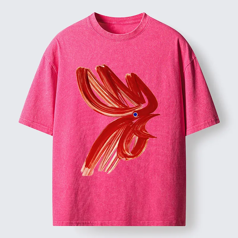 Magmoo Calligraphy Art Chicken Washed T-Shirt-Magmoo