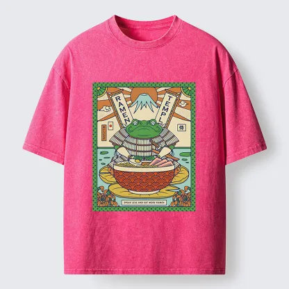 Magmoo Frog Samurai Eating Ramen Washed T-Shirt