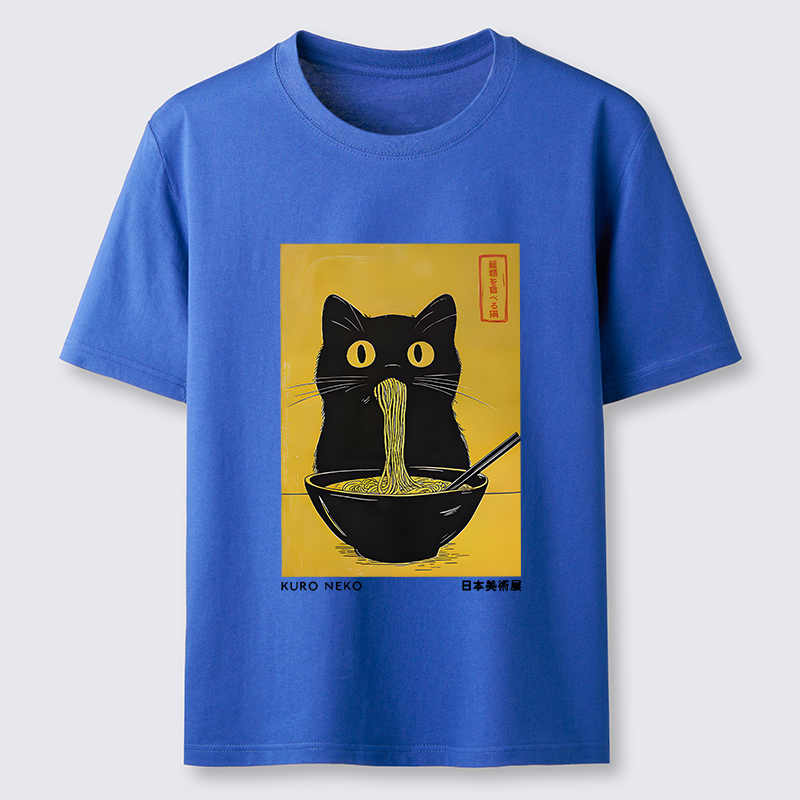 Magmoo Black Cat Eats Ramen In Big Bites Classic T-Shirt-Magmoo