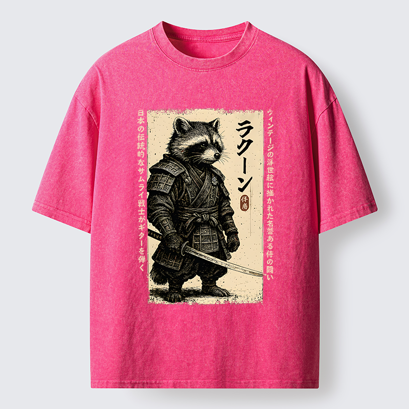 Magmoo Raccoon Japanese Samurai Washed T-Shirt