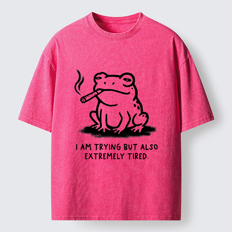 Magmoo Hardworking But Tired Frog Washed T-Shirt