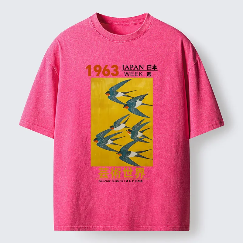 Magmoo Swallow Poster Washed T-Shirt-Magmoo