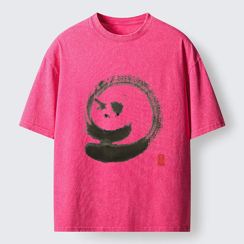 Magmoo Ink Painting Of A Fat Cat Washed T-Shirt-Magmoo