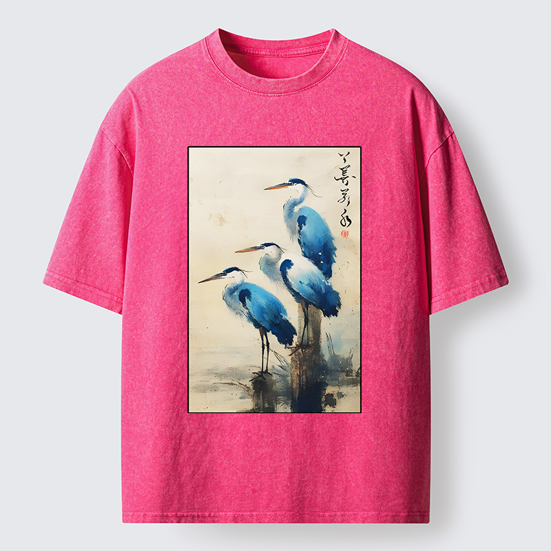 Magmoo Great Blue Heron Japan Washed T-Shirt-Magmoo