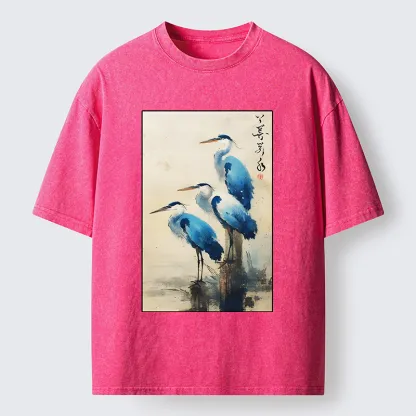Magmoo Great Blue Heron Japan Washed T-Shirt-Magmoo