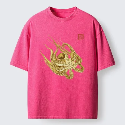 Magmoo Golden Octopus Washed T-Shirt-Magmoo