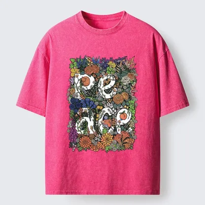 Magmoo Peace In Flowers Washed T-Shirt-Magmoo