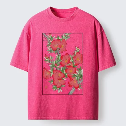 Magmoo Flower Blooms in Ukiyo-e Style Washed T-Shirt-Magmoo