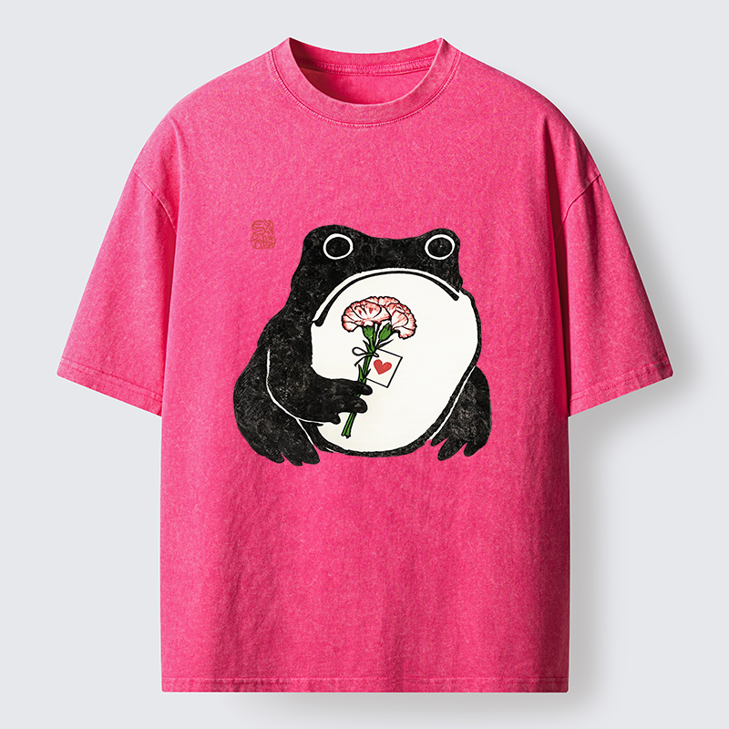 Magmoo The Frog Holding A Carnation Washed T-Shirt-Magmoo