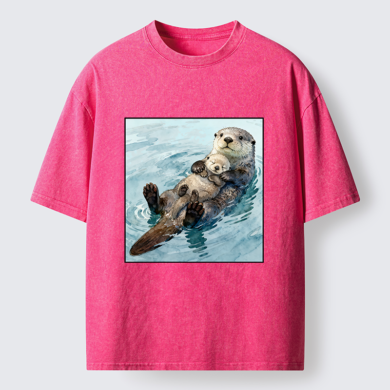 Magmoo Adorable Sea Otters Washed T-Shirt-Magmoo