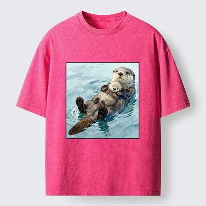 Magmoo Adorable Sea Otters Washed T-Shirt-Magmoo