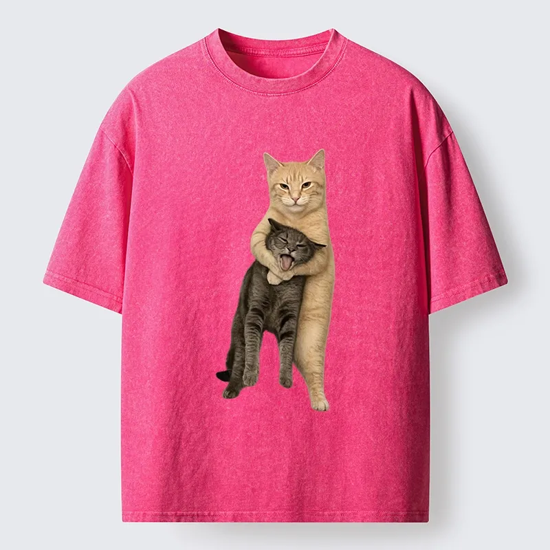 Magmoo Orange Cat’s Tight Embrace Washed T-Shirt-Magmoo