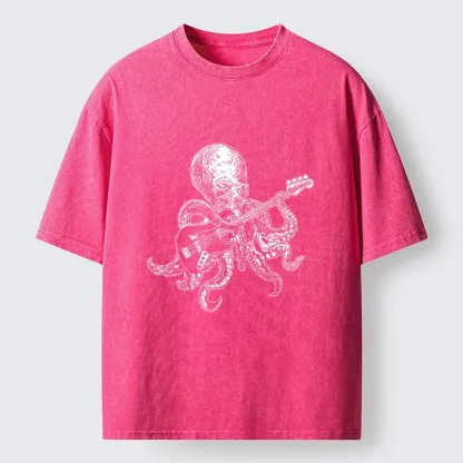 Magmoo Octopus Bassist In The Deep Washed T-Shirt-Magmoo