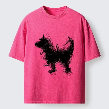 Magmoo Expressive Line Art Of A Dog Washed T-Shirt-Magmoo