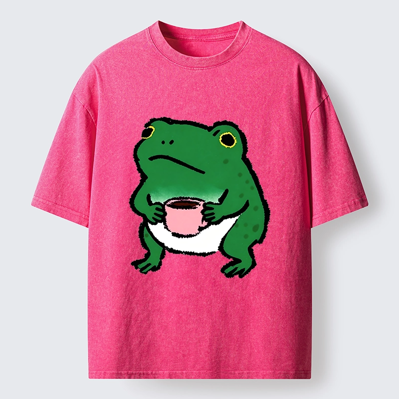 Magmoo Green Frog Coffee Washed T-Shirt-Magmoo