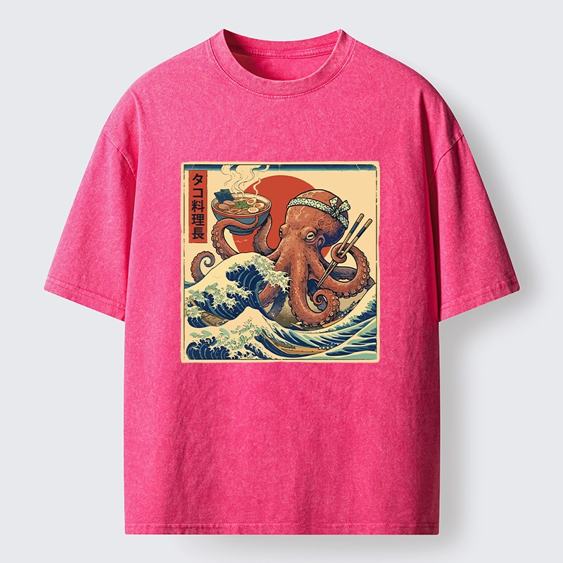 Magmoo Ukiyo-E Octopus Ramen Master Washed T-Shirt
