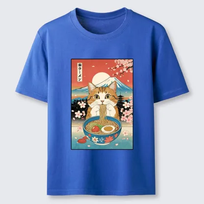 Magmoo Funny Orange Cat Eating Ramen Japan Classic T-Shirt-Magmoo