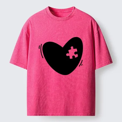 Magmoo Cute Heart Puzzle Washed T-Shirt-Magmoo