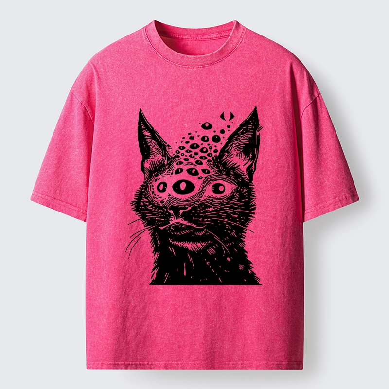 Magmoo Trippy Cat Third Eye Meme Washed T-Shirt