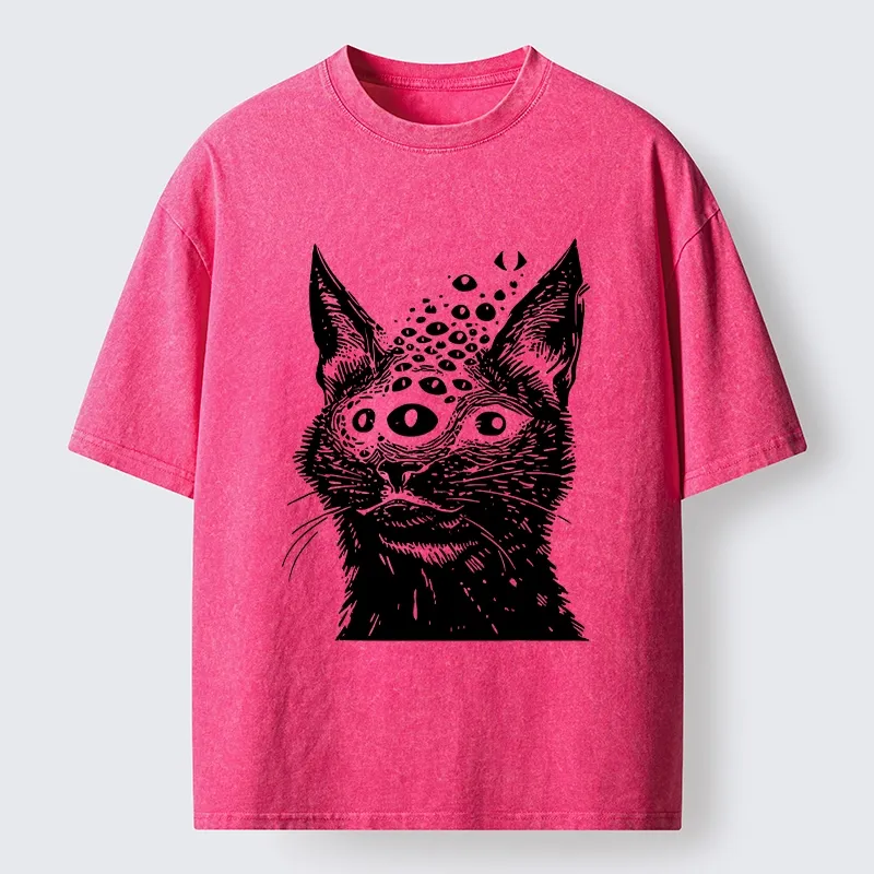 Magmoo Trippy Cat Third Eye Meme Washed T-Shirt