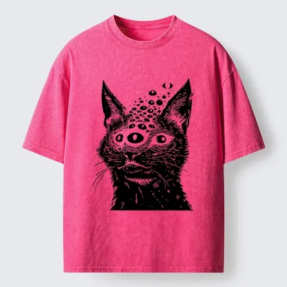 Magmoo Trippy Cat Third Eye Meme Washed T-Shirt
