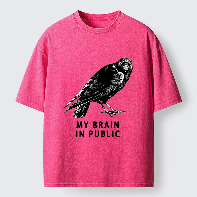 Magmoo Black Crow Public Brain Funny Art Washed T-Shirt