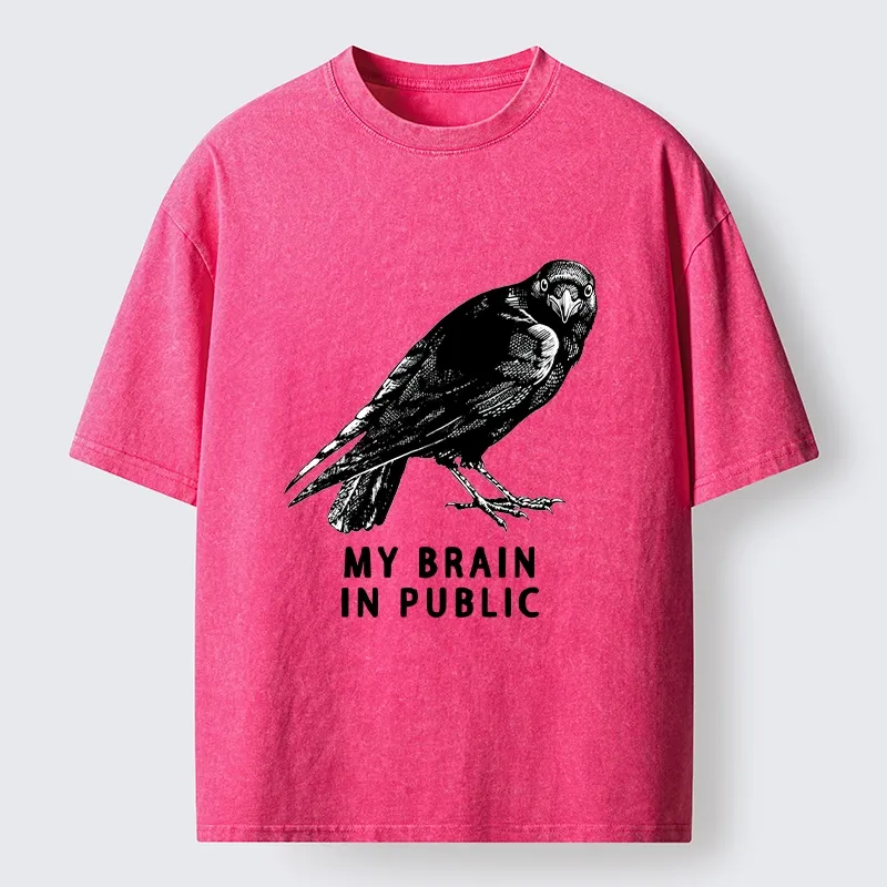 Magmoo Black Crow Public Brain Funny Art Washed T-Shirt