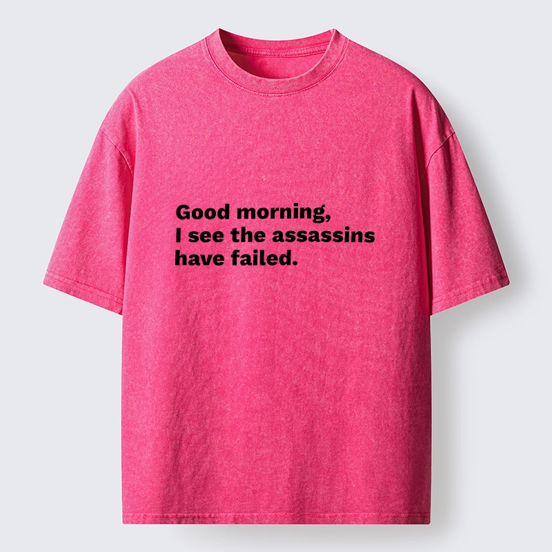 Magmoo Assassins Failed Morning Quote Art Washed T-Shirt