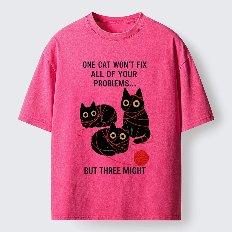 Magmoo Three Cats Fix All Problems Washed T-Shirt