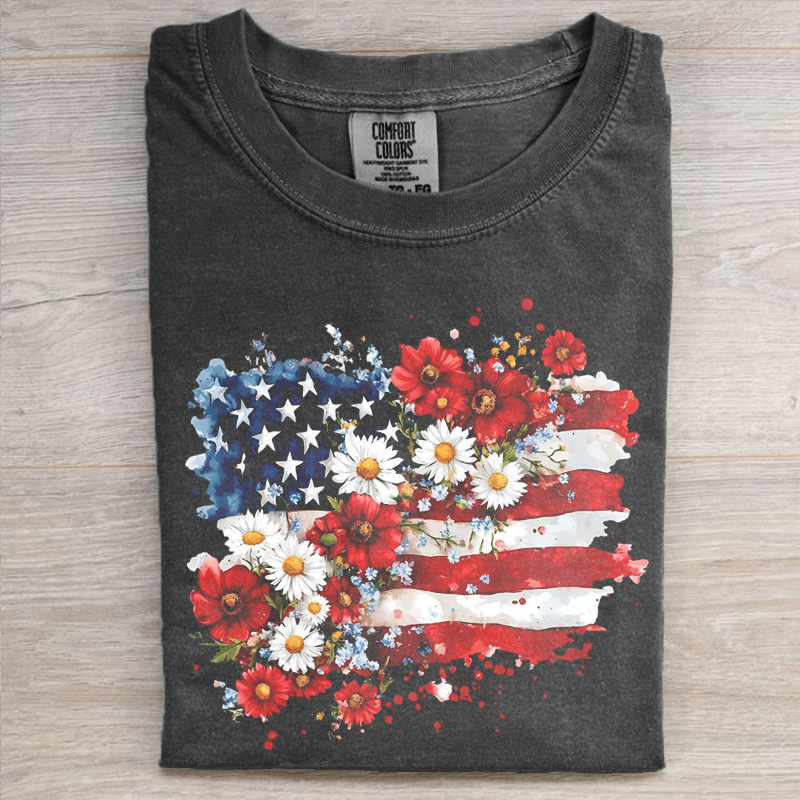 Floral American Flag T-shirt-Magmoo