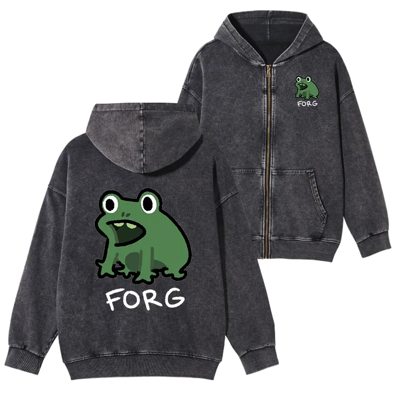 Magmoo Funny Forg Japan Washed Zip Hoodie