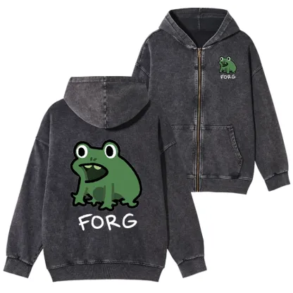 Magmoo Funny Forg Japan Washed Zip Hoodie