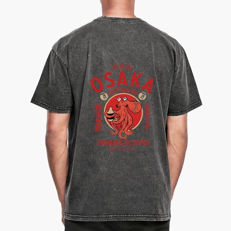 Magmoo Drunken Octopus Japan Front Back Washed T-Shirt