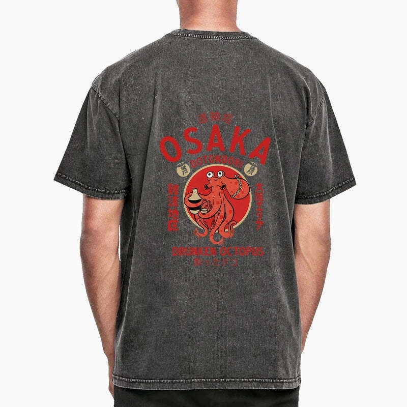 Magmoo Drunken Octopus Japan Front Back Washed T-Shirt