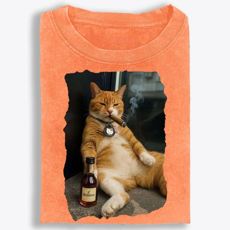 Cigar Cat Retro Washed T-Shirt