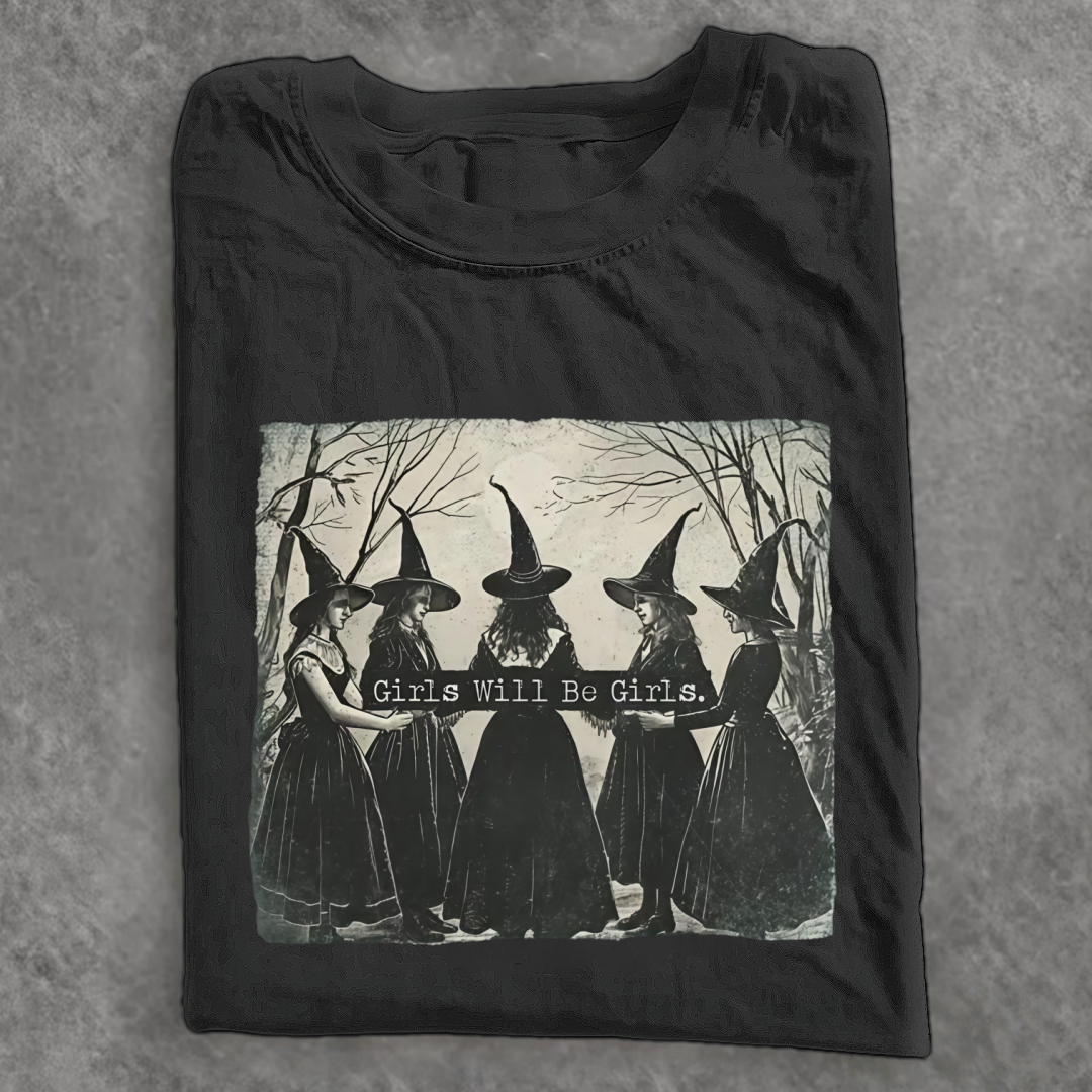 Magmoo Vintage Girls Will Be Girls Witch T-shirt