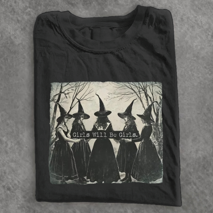 Magmoo Vintage Girls Will Be Girls Witch T-shirt