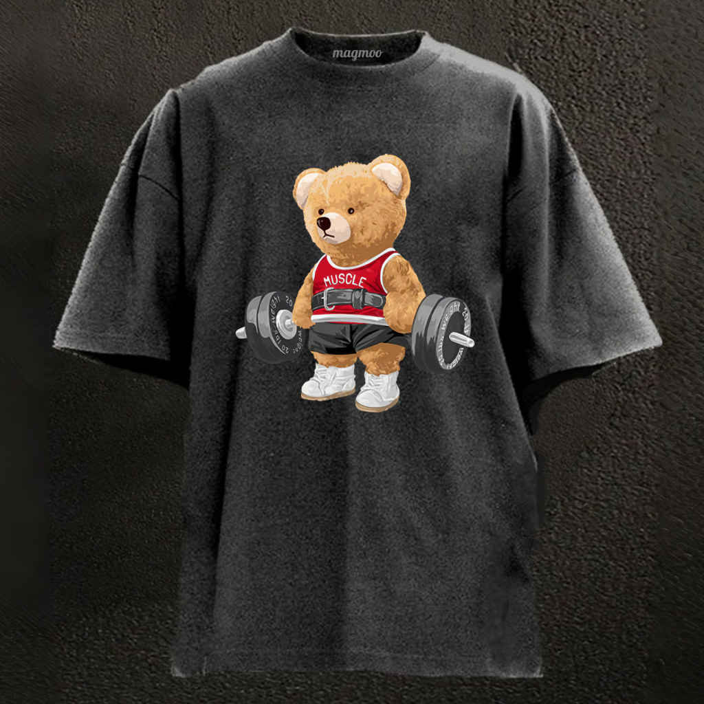 Magmoo Exercise Bear Washed Gym Shirt