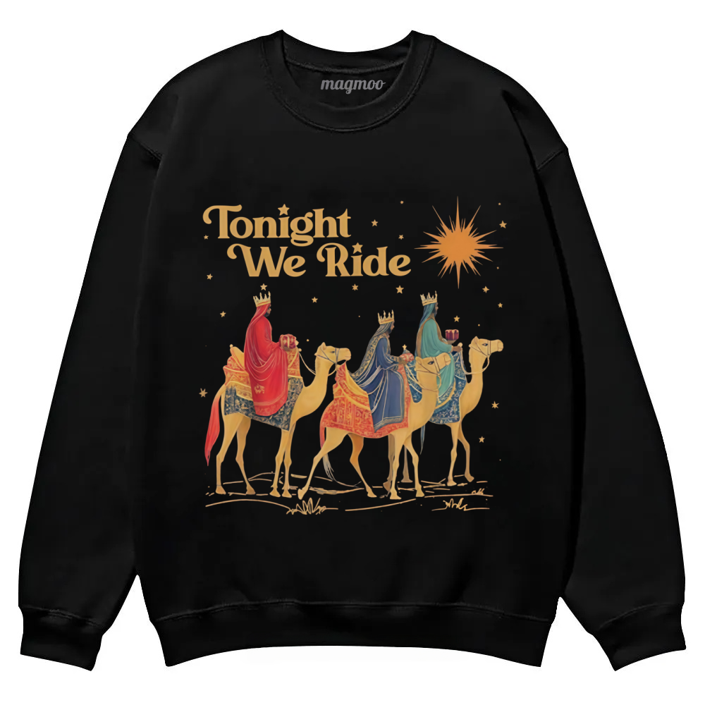 Magmoo Retro Tonight We Ride Christmas Christian Quote Sweatshirt