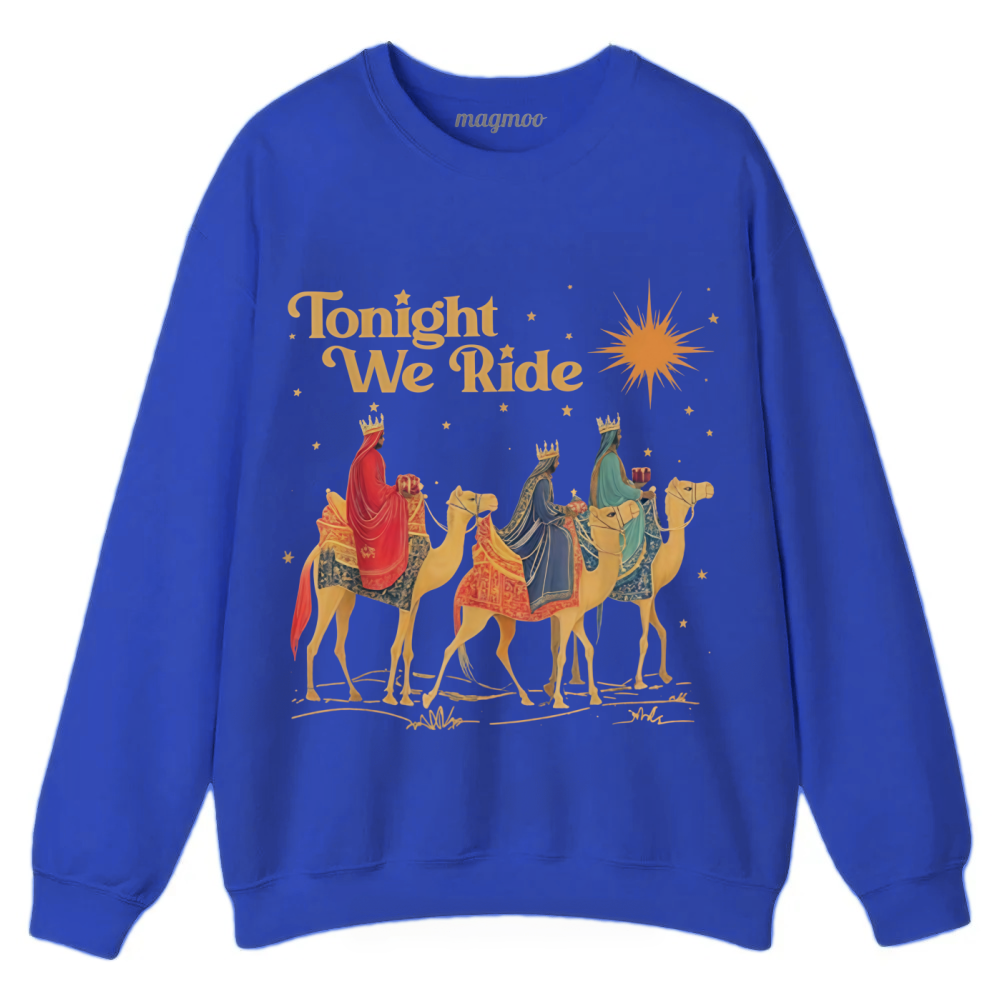 Magmoo Retro Tonight We Ride Christmas Christian Quote Sweatshirt