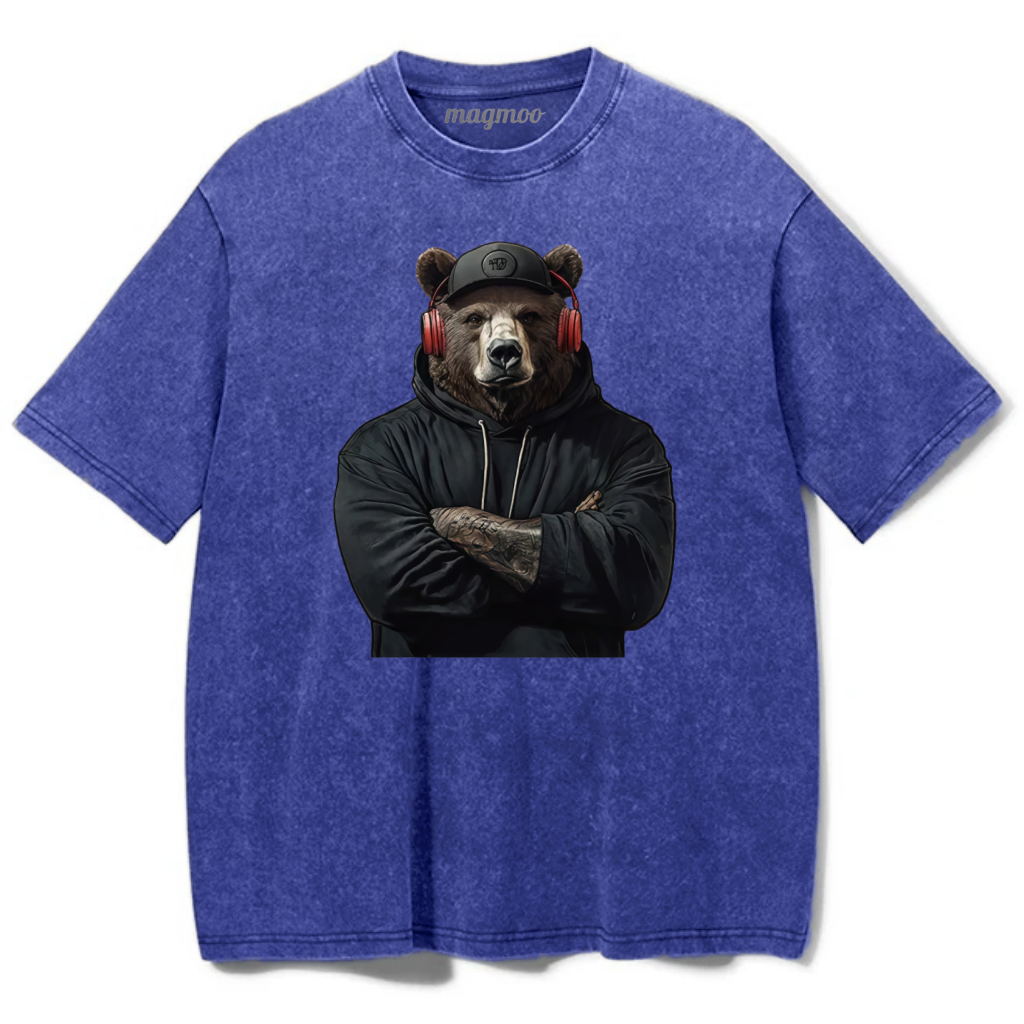 Magmoo Bear With Headphones Washed Gym Shirt