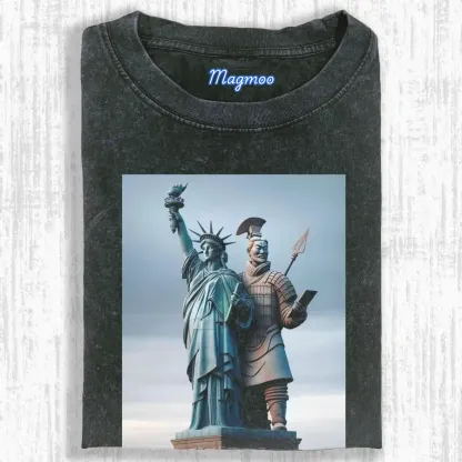 TERRACOTTA ARMY & STATUE OF LIBERTY T-SHIRT-Magmoo